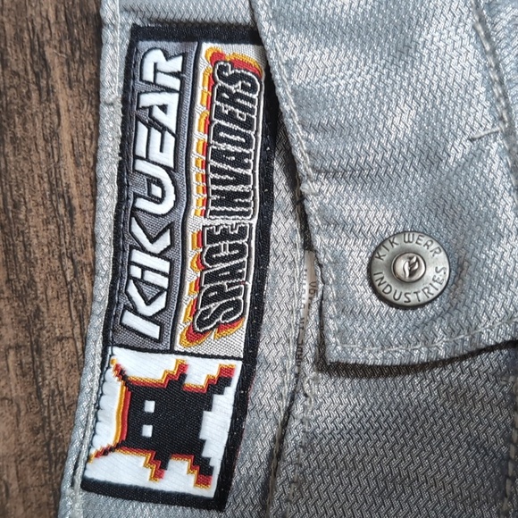 KIKWEAR Vintage 90's Space Invaders Cargo Rave Pants Size 36x31 Metallic Grey - Picture 2 of 14